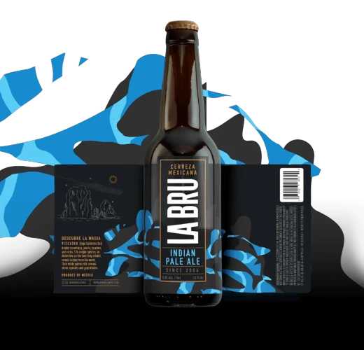 A vibrant image of LA BRU's IPA beer, showcasing its refreshing golden color and frothy head against a scenic background, symbolizing the unique flavors inspired by Vizcaíno, Baja California Sur.